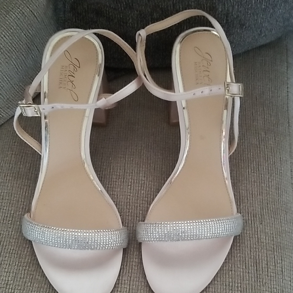 Badgley Mischka Silver and Cream Heeled Sandals